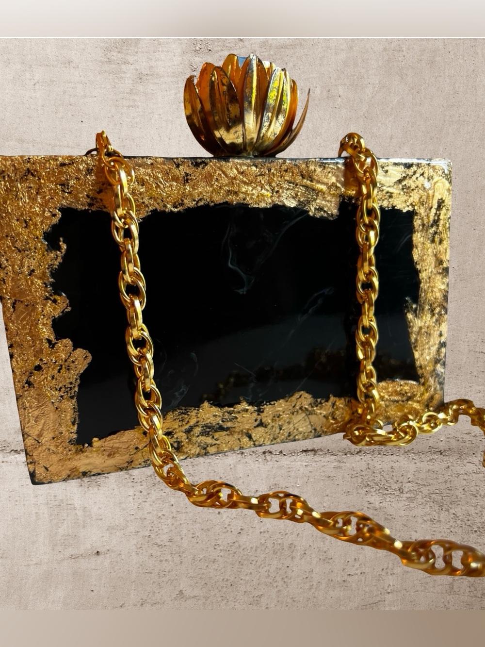 Stunning Be Chic Midnight Lotus Gold-Leaf Clutch